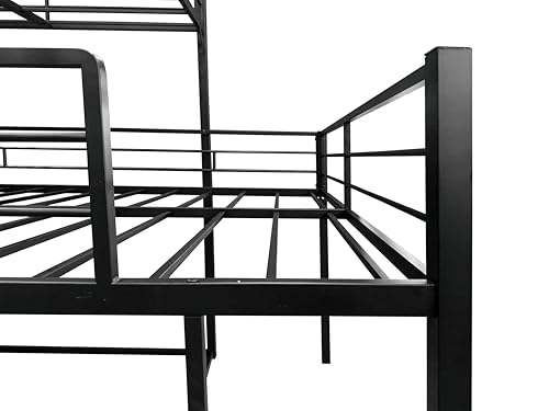 KMBOHE Twin Size L-Shaped Triple Bunk Bed with 3 Twin Beds, Space Saving Corner Design for Multiple Kids, Metal Frame with Built-in Ladder & Full-Length Guardrails, No Box Spring Needed, Black KMBOHE