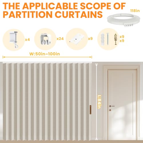 AJAZZ 100% Blackout Room Divider Curtains Screen Partitions, Blackout Sound Reducing Divider Room Panel for Doorway Glass Window Sliding Door Patio(Cream White, W100 x L84, 1 Pack) AJAZZ