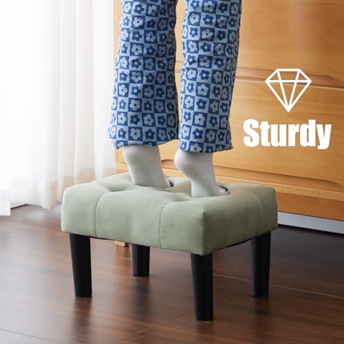 viewcare Ottoman Foot Stool, Green Small Ottoman footrest, Velvet Soft Footrest Ottoman with Wood Legs, Sofa Footrest Extra Seating for Living Room Entryway Office viewcare