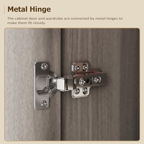 ECACAD Wardrobe Armoire with 4-Tier Shelves, Hanging Rod and 3 Doors, Wooden Closet Storage Cabinet for Bedroom, Brown Grey (47.2”W x 18.9”D x 70”H) ECACAD