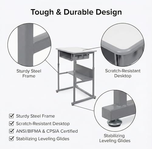 Luxor Student-M Student Desk - Manual Adjustable Desk, Ample Storage with Open Book Box and Shelf, 27.5"W x 19.5"D x 24.5" to 42"H Luxor