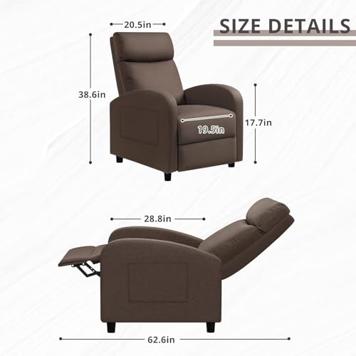 JUMMICO Recliner Chair Adjustable Home Theater Single Recliner Sofa Furniture with Thick Seat Cushion and Backrest Modern Living Room Recliners (Fabric, Brown)
