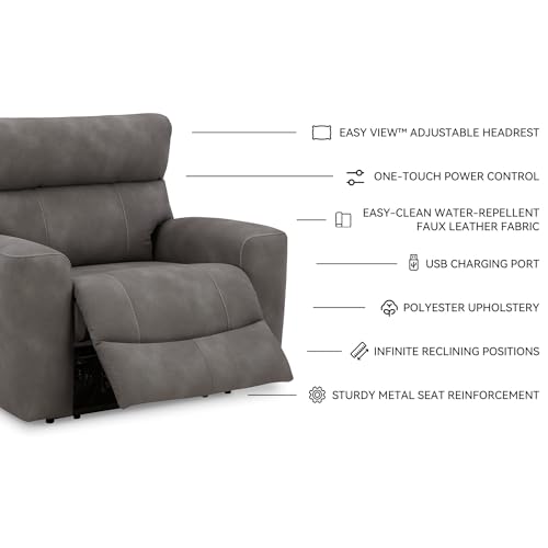 Signature Design by Ashley Next-Gen DuraPella Contemporary Faux Leather Wall Hugger Power Recliner with Adjustable Headrest and USB Ports, Dark Brown Signature Design by Ashley
