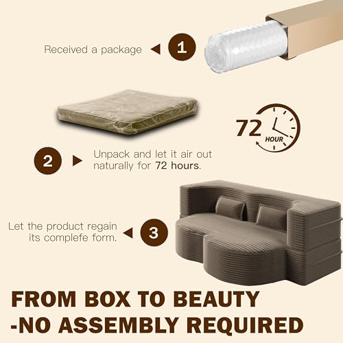 78" Full Size Convertible Futon Sofa Bed, Plush Corduroy Folding Sleeper Sofa Bed with Pillow, Foam Mattress Futon Loveseat Couch, No Assembly Floor Couches for Living Room, Playroom, Apartment, Brown extrasleep