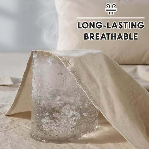 SONORO KATE 100% French Pure Linen Sheets, Breathable and Durable Linen King Size Sheets, Anti-Tear Linen Bed Sheets, Machine Washable, 16 Inch Deep Pocket - 4 Piece (Natural Linen, King) SONORO KATE