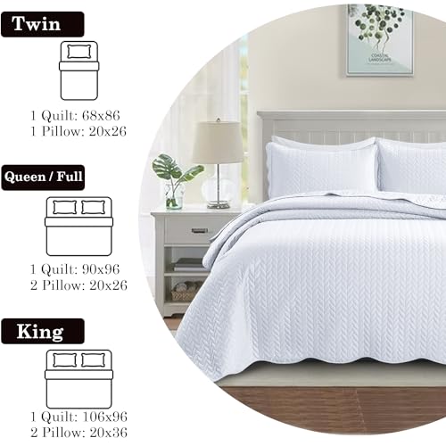 IR Imperial Rooms Twin Quilt Bedding Set Size (68” x 86”) + 1 Pillow Shams (20” x 26” + 2”) - 2 Pcs All Season Lightweight Reversible Microfiber Coverlet Embossed Quilt Bedspread (White) IR Imperial Rooms