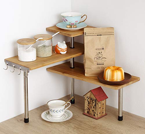 HYNAWIN 3-Tier Bamboo & Metal Corner Shelf – Stylish Space-Saving Organiser for Home and Office HYNAWIN