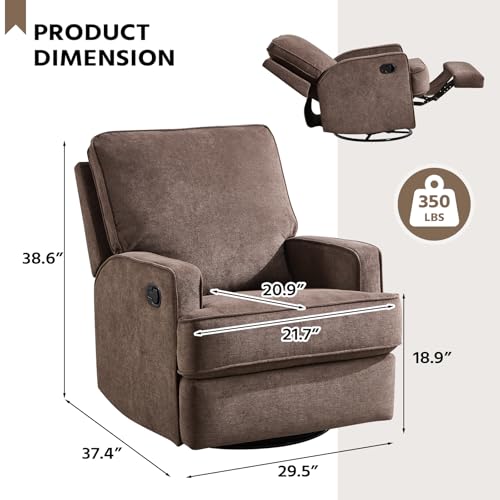 ANJ 360° Swivel Rocker Recliner Chair for Adults, Classic Manual Glider Recliners with Overstuffed Backrest, Upholstered Rocking Reclining Sofa Chair for Living Room, Brown
