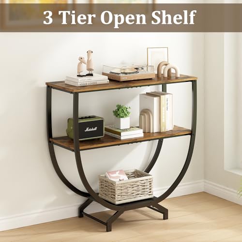 GILLAS 3 Tier Console Tables, 30" Height Entryway Table, Sofa Table Behind Couch, Industrial Entryway Furniture TV Stand with Storage for Living Room, Easy No-Extra-Tools Assembly, Rustic Brown GILLAS