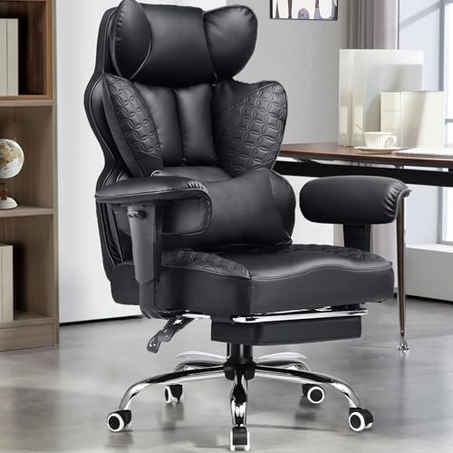 GTRACING Big and Tall Gaming Chair 400lbs Heavy Duty Office Chair with Foot Rest & Ergonomic Pocket Spring Lumbar Support, High Back 3D Saddle Shaped Cushion for Back Pain Relief, Matte-Black GTRACING