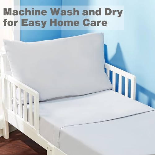 EVERYDAY KIDS 3 Piece Toddler Sheet Set - Soft Breathable Microfiber Toddler Bedding - Includes a Flat Sheet, a Fitted Sheet and a Pillowcase - Solid Grey EVERYDAY KIDS