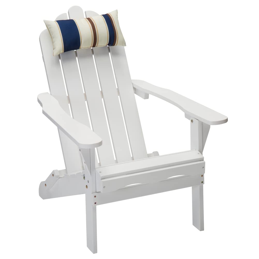 Anraja Outdoor Patio Wood Folding Adirondack Chair Outside with Cushion for Outdoor Porch, Yard, Garden, Pool, White Anraja