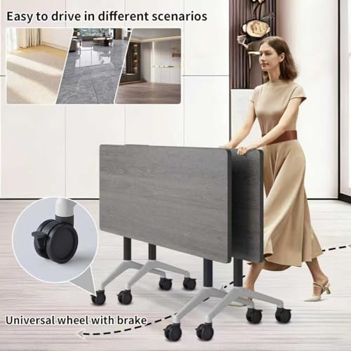 Folding Conference Table, Conference Room Tables for 6-12 Person, Modern Modular Training Table with 360° Silent Wheels, Large Mobile Foldable Seminar Meeting Tables for Office (2, Grey2, 55.1in) Jklmzpf