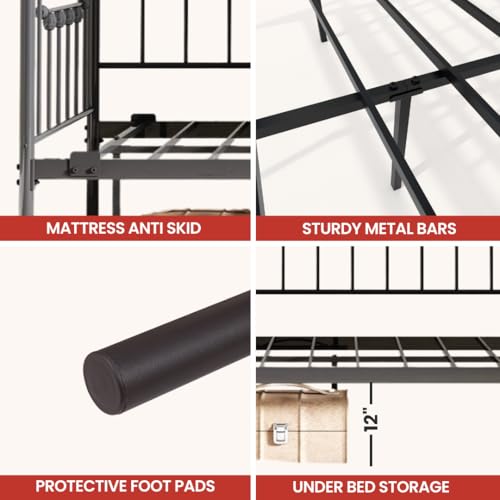 Golden Gate Beds Daybed Frame with Headboard, Without Trundle, Heavy Duty Metal Frame & Steel Slats Foundation, Upholstered Stylish Sofa Bed for Living Room, Bedroom, Guest Room - Black, Twin Size AMBEE21