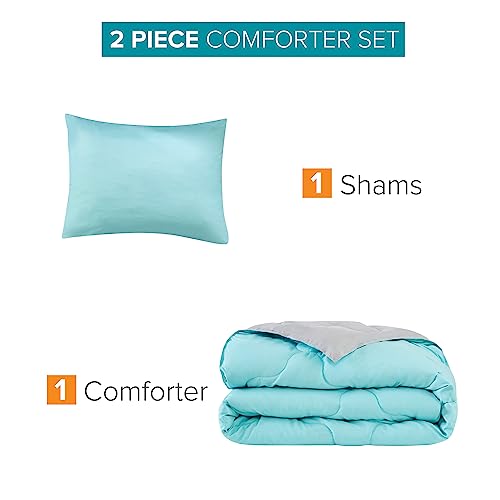 Comfort Spaces Vixie Reversible Comforter Set - Trendy Casual Geometric Quilted Cover, All Season Down Alternative Cozy Bedding, Matching Sham, Aqua/Gray, Twin/Twin XL 2 piece Comfort Spaces