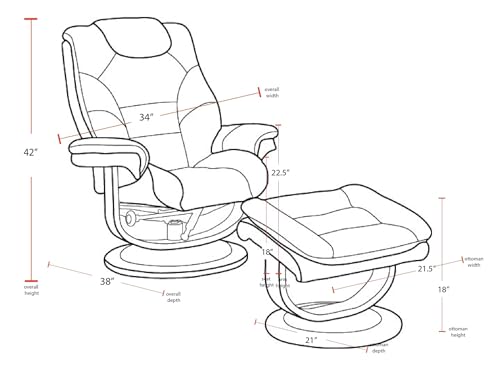 Pemberly Row Stressless Recliner with Ottoman in Brown Leather, Manual Swivel Recliner Chair for Living Room Comfort