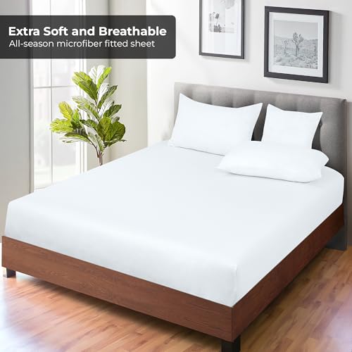 Royale Linens 6 Pack Twin Fitted Sheet Set - Bottom Sheet - Ultra Soft & Breathable - Brushed 1800 Microfiber - Wrinkle & Stain Resistant - Hotel Quality Deep Pocket Stretches Up to 16" (Twin, White) ROYALE LINENS