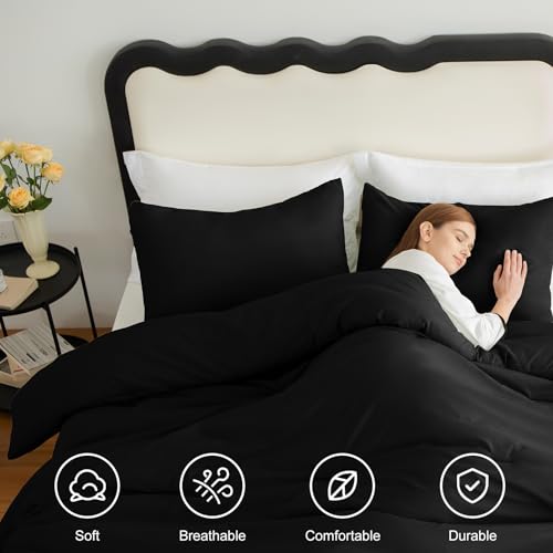 CozyLux Black Comforter Set Twin/Twin XL Size, 2 Pieces Twin Extra Long Solid Breathable Quilted Bedding Sets, Luxury Fluffy Soft Bed Set with Down Alternative Comforter and 1 Pillowcase All Season CozyLux