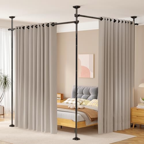 SUNALLY Room Divider No Drilling Curtain Rod Wall Divider for Room Separation, 4-10ft(H) 28-114inch(W) Adjustable, Heavy Duty Partition Space Separator Freestanding Tension Curtain Stand, Black SUNALLY