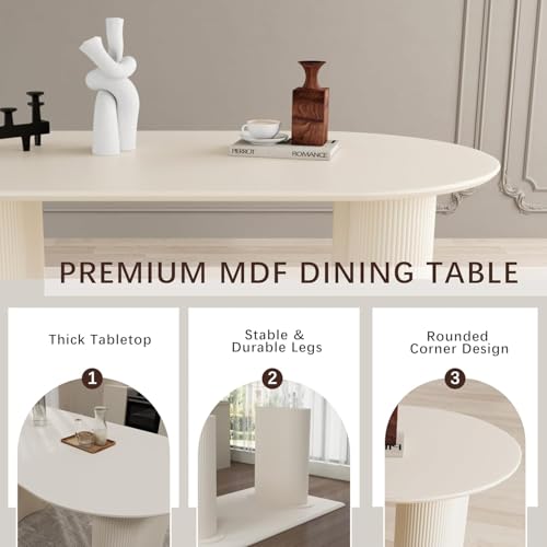 HAIZAO Modern Dining Table Set for 4, 5 Pieces Cream Kitchen Table Set,63Inch White Oval Dining Table with 4 Beige Chairs for Apartment Large Space HAIZAO