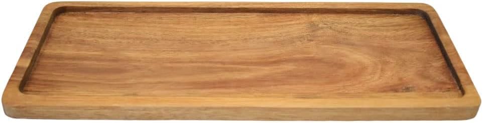 13.8 Inch Solid Wood Serving Platters and Trays of Natural Acacia Wood with Edge,Rectangular Avoid Sliding and Spilling Food Clarmonde