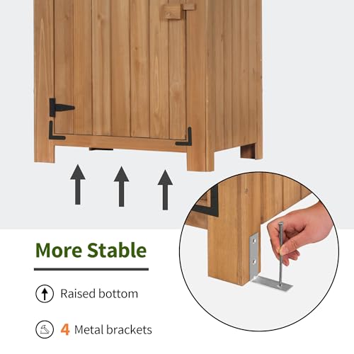 MCombo Outdoor Wood Storage Cabinet, Small Size Garden Cupboard with Door and Shelves, Outside Tools Shed for Patio (30.3"x21.2"x53.9") 0733 (Beige) MCombo