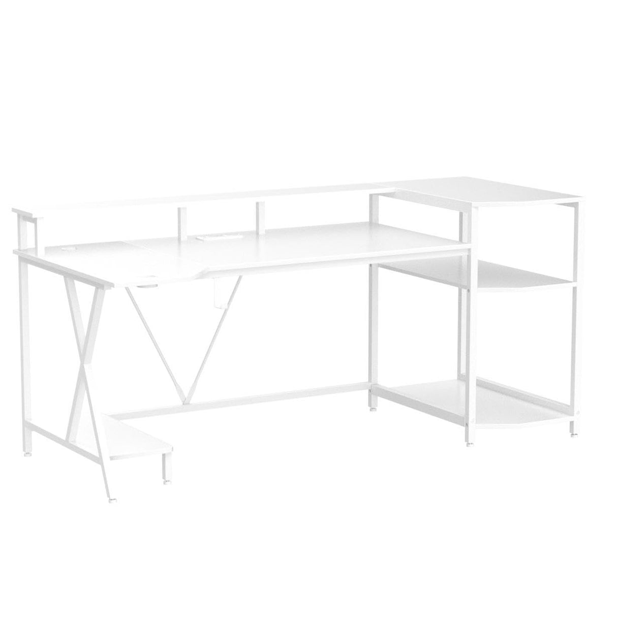 SEDETA White Gaming Desk 70.8'' with LED Lights and Storage Shelves, Computer Desk with Monitor Stand, Power Outlets and Cup Holder, Large PC Gamer Desk, Gaming Table for Bedroom, Living Room SEDETA