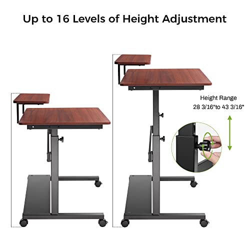 Eureka Ergonomic Mobile Standing Desk 41 Inch, Lockable Home Office Height Adjustable Computer Desk PC Table with Hutch, Teak Top EUREKA ERGONOMIC