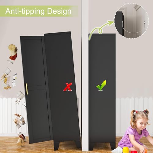 GAIOUS Metal Storage Cabinet With 2 Doors and 3 Adjustable Shelves, Black Kitchen Pantry for Food, Utility Cabinet for Laundry Room, Cupboard GAIOUS