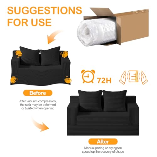 Erament Loveseat Boneless Convertible Sofa Bed, Folding Floor Futon Sleeper Sofa Couch Bed- Boneless Foldable Couch, Corduroy Pull Out Sofa Bed with 2 Pillows for Living Room & Bedroom Erament