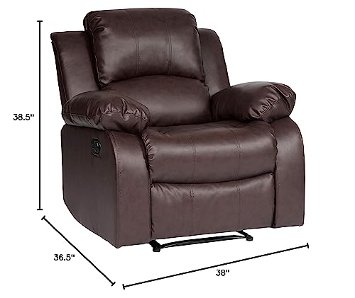 Lexicon Humphreys Faux Leather Wall Hugger Recliner Chair for Living Room, Office, RV - High-Density Foam, Sturdy Solid Wood Frame - Chairs Living Room, Recliners for Small Spaces - Brown Lexicon