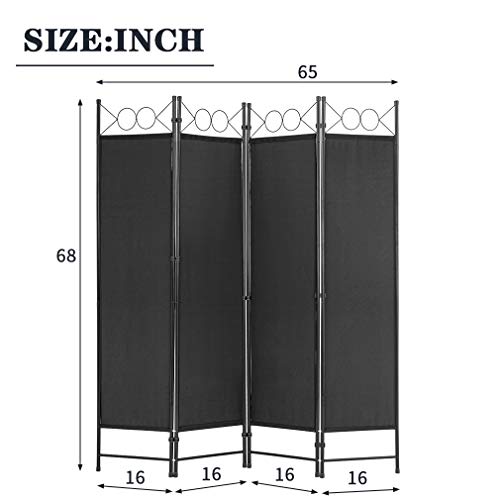 4 Panel Room Divider 6FT Steel Frame Screen Folding Privacy Divider Freestanding Partition for Home Office Bedroom, Black FDW