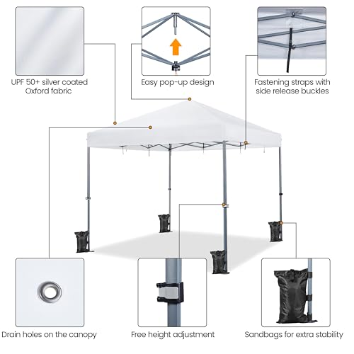 Yaheetech 12x12 Pop Up Canopy Easy Set-up Tent, Portable Outdoor Canopy Instant Tent, Commercial Gazebo with Wheeled Carry Bag & 4 Sandbags for Home, Party & Outdoor Activities, White Yaheetech