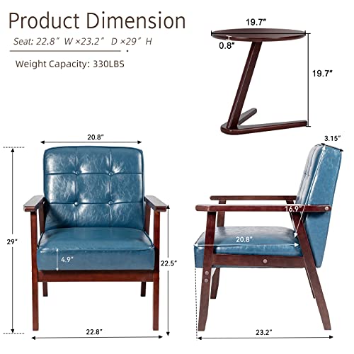 Okeysen Accent Chairs Set of 2 with Side Table, Mid Century Modern Accent Chair, Retro Wood and Fabric Armchairs Side, Lounge Reading Comfy Arm Chair for Living Room, Bedroom, Office Okeysen