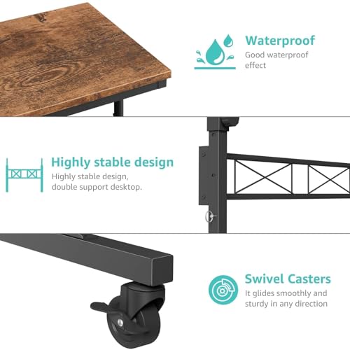 Small Portable Rolling Standing Desk - 32 Inch Adjustable Height Mobile Stand Up Desks with Wheels for Treadmill Walking Pad, Teacher Podium for Classroom, Couch Sofa Side Laptop Table, Rustic Brown WINAZ