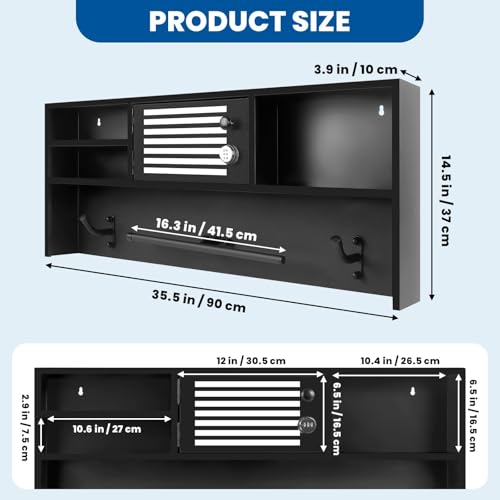 Wall Mounted Police Gear Rack, Police Gear Stand with Lockbox Safe, Tactical Gear Rack Decor with Heavy Duty 2-Hook, Police Gear Cabinet Suitable for Police Station, Homes, Bar WoodArtSupply