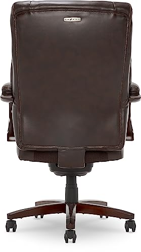 La-Z-Boy Bellamy Executive Office Chair with Memory Foam Cushions, Solid Wood Arms and Base, Waterfall Seat Edge, Bonded Leather, Brown La-Z-Boy