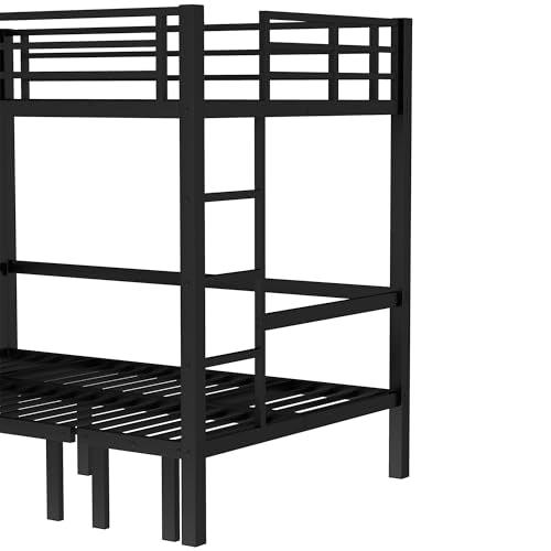 Bellemave Full Over Full Futon bunk Bed, Lower bunk can be Pulled Out in Three Sections, Loft Bed with Sofa for Teens, Adults, Bedroom, Black Bellemave