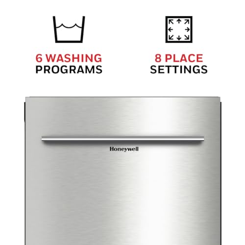 Honeywell 18 Inch Dishwasher with 8 Place settings, 6 Washing Programs, Stainless Steel Tub, UL/Energy Star- Stainless Steel Honeywell