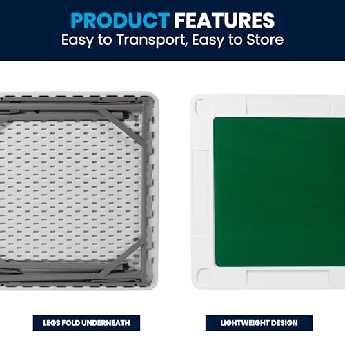 Flash Furniture Silas 34.5" Square Folding Card Table with Felt Green Surface and Cup Holders, Portable Folding Game Table for 4 Players, White/Green Flash Furniture