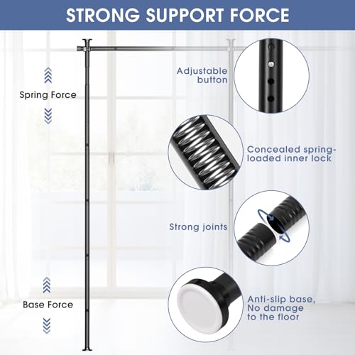 AKTOP Room Divider, No Drilling Curtain Tension Rods Wall Divider for Room Separation, 4-10ft(H) 30-147"(W) Adjustable, Heavy Duty Floor to Ceiling Space Separator Privacy Dividers for Rooms, Black AKTOP