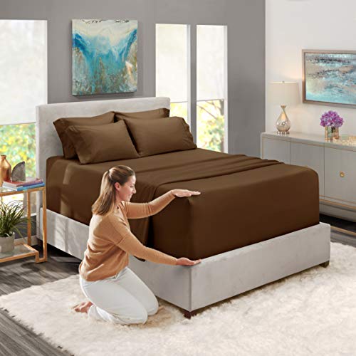 Hearth & Harbor Extra Deep Pocket King Size Sets - Fits Mattress 18-24 Inches Deep - Extra Deep Pocket Sheets - 6 Piece King Size - Brown Hearth & Harbor