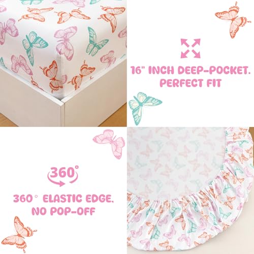 MICORAL Kids Twin Sheet Set Butterfly, 3 Pieces Sheets for Boys & Girls, Soft Printed Microfiber Bed Sheets, Deep Pocket Cozy Toddler Bedding Set MICORAL