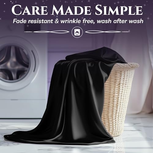 SLEEP SANCTUARY Satin Sheets Queen Size – 4 Piece Luxury Silky Bed Set, Softer Than Silk, 15" Deep Pocket, Cooling & Wrinkle-Free, Moisture-Wicking & Breathable for Hair & Skin (Black) SLEEP SANCTUARY
