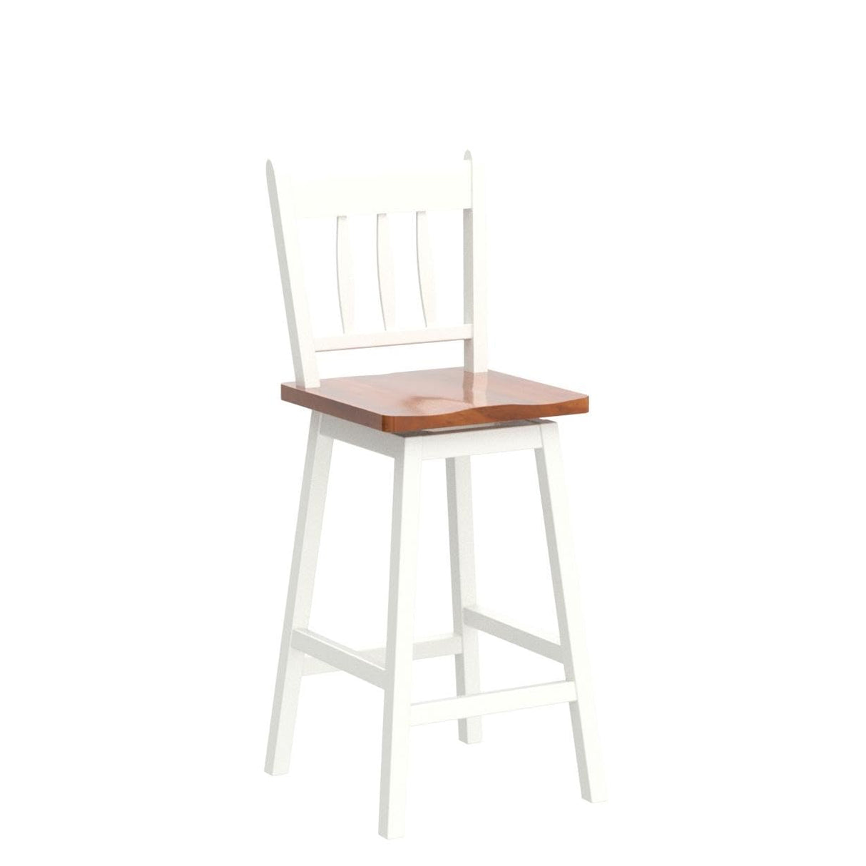 COSTWAY Set of 2 24.5-Inch Swivel Bar Stools in White Rubber Wood with Footrest and Ergonomic Design COSTWAY