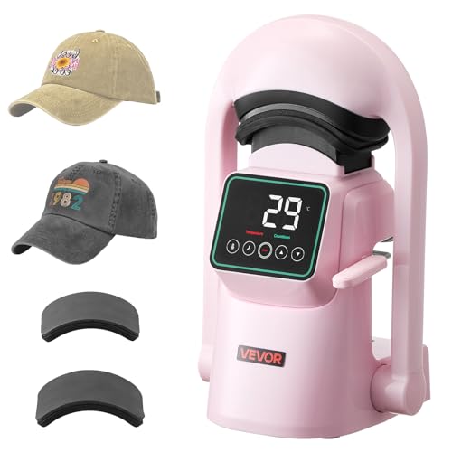 VEVOR Auto Hat Heat Press Machine, with 2pcs Interchangeable Platens, Automatic Open and Release, Touchscreen for Precise Time and Temperature Control, Heat Transfer Printing for Caps, Hats, Pink VEVOR