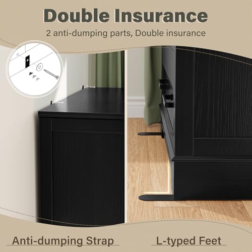 YESHOMY Tall Dresser for Bedroom,Farmhouse 5 Drawers Dresser, Chest of Drawer Chest, Multi-Tier Clothing Storage Cabinet, Black