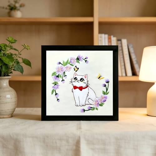 CHIYOSING Embroidery Kit for Beginners Adults, 4 Cat Pattern to Learn Over 30 Different Stitches,Includes Step-By-Step Instructions,Sharp Scissors and 2 Exquisite Hairpins and Multiple Accessories.