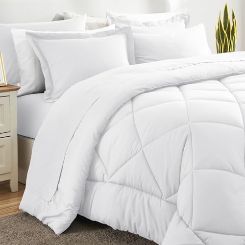 CozyLux Queen Comforter Set White - Bed in a Bag Queen Size 7 Pieces, Luxury Soft Bed Set for All Seasons, Bedding Set with Down Alternative Comforter, Sheets, Pillowcases & Shams CozyLux
