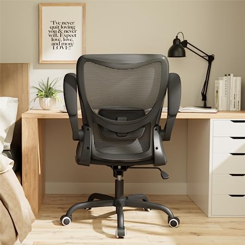 MUXX.STIL Office Chair, Ergonomic Desk Chair with Adjustable Lumbar Support and Flip up Armrest, Breathable Mesh Computer Chair for Home Office, Black MUXX.STIL